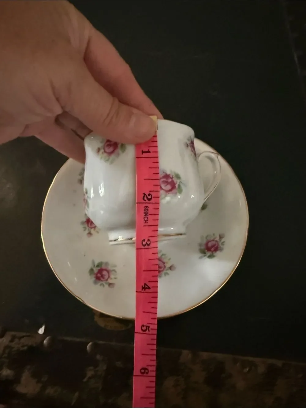 Vintage FTD Korea Teacup & Saucer Set White Gold Trim Pink Flowers